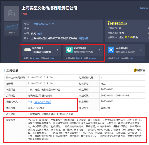 爱奇艺3000万元成立新公司，正式进军演出经纪领域
